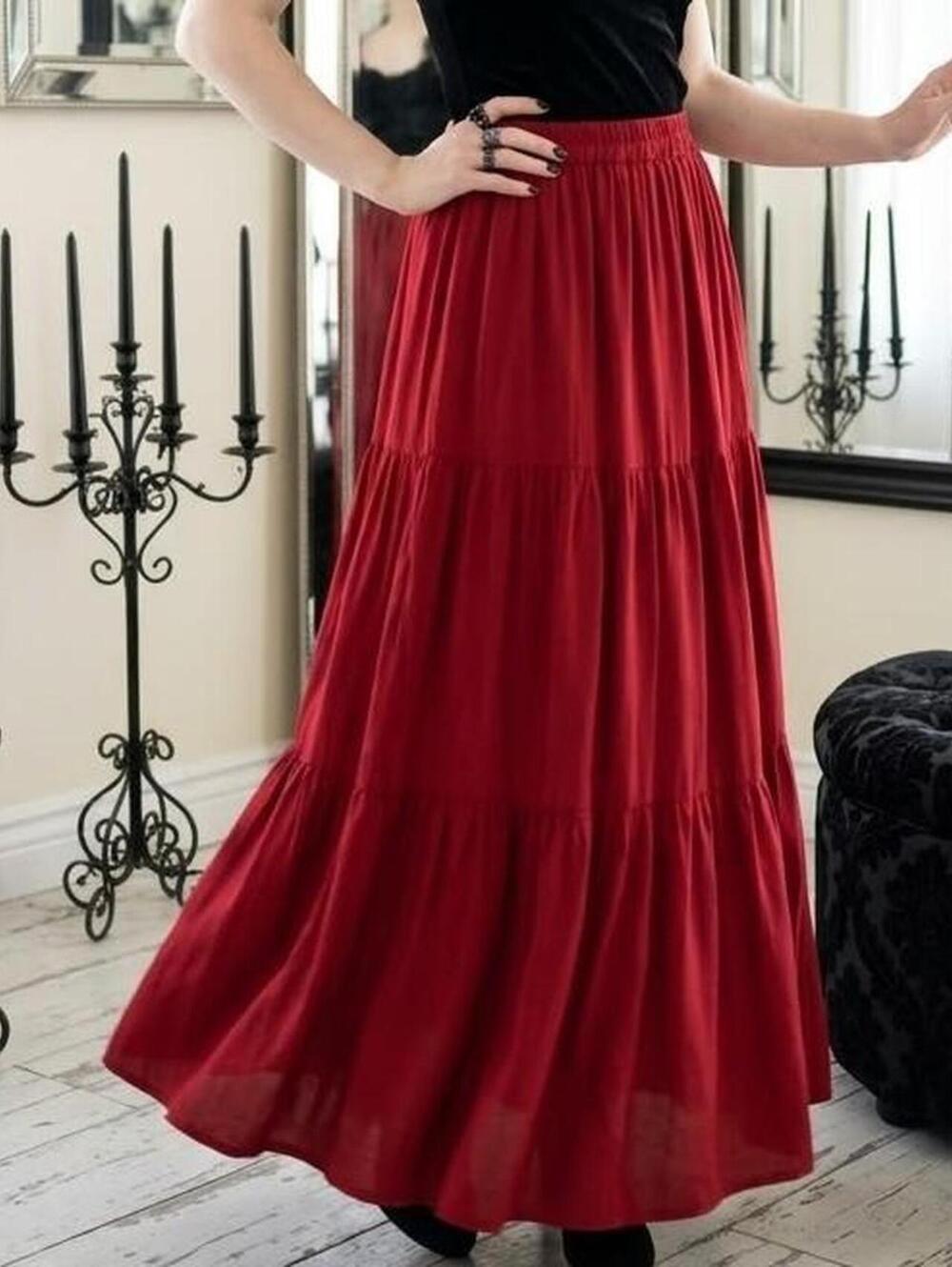 Scarlet Darkness red maxi skirt with elastic waistband and drawstring. Size: XXL